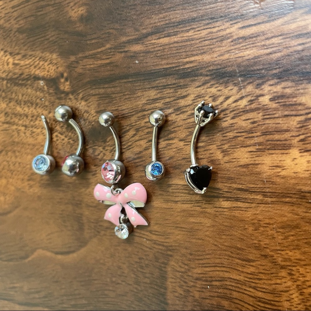 🔴Metal & Rhinestone Belly Button Rings Bundle - Picture 2 of 5